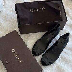Gucci Black Open-Toe Jelly Ballet Flats